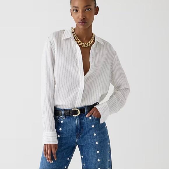 J. Crew Textured Drapey Button Up Shirt Cream M - Picture 1 of 12
